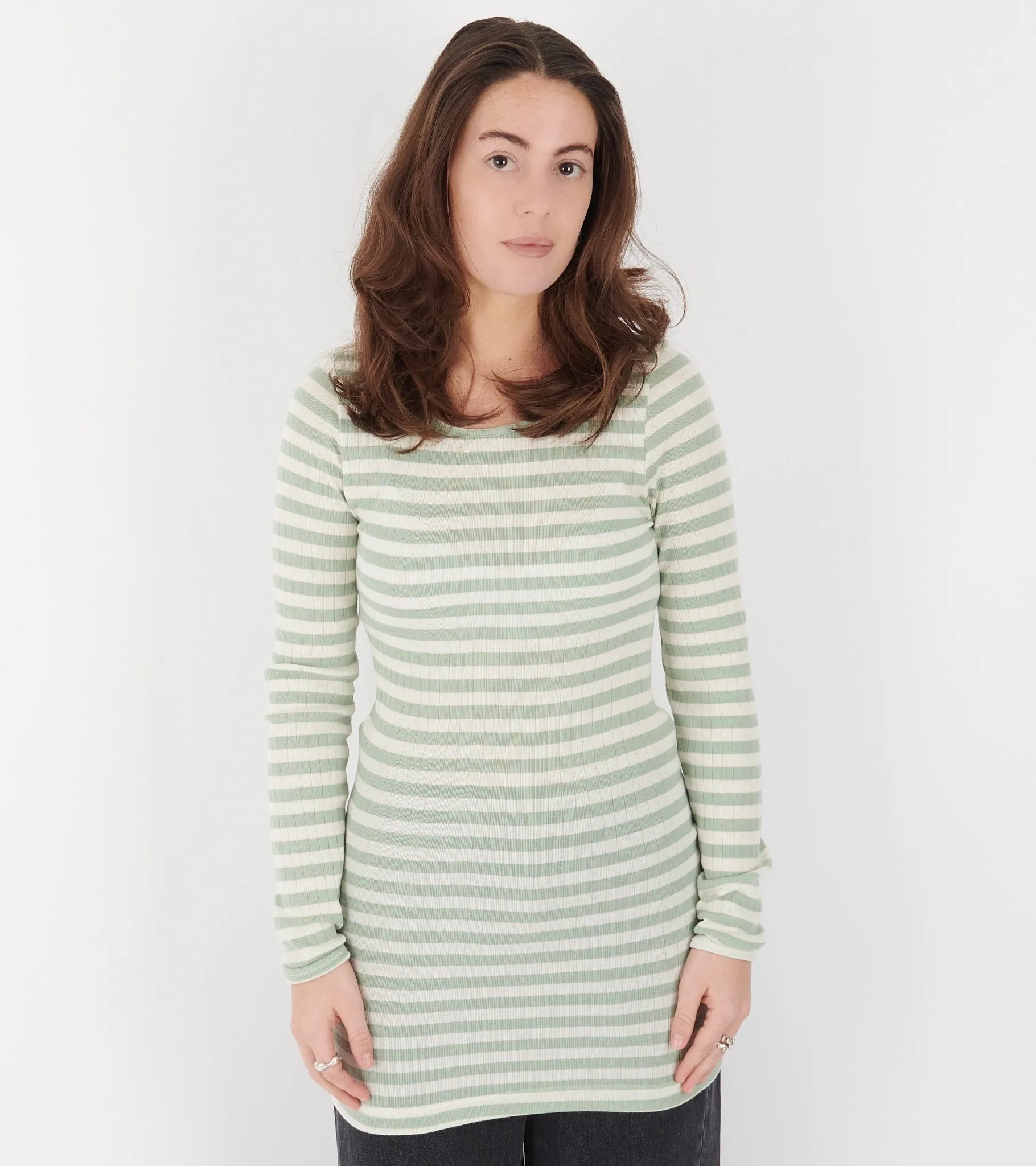 101 Rib Extra Stone Green/Ecru