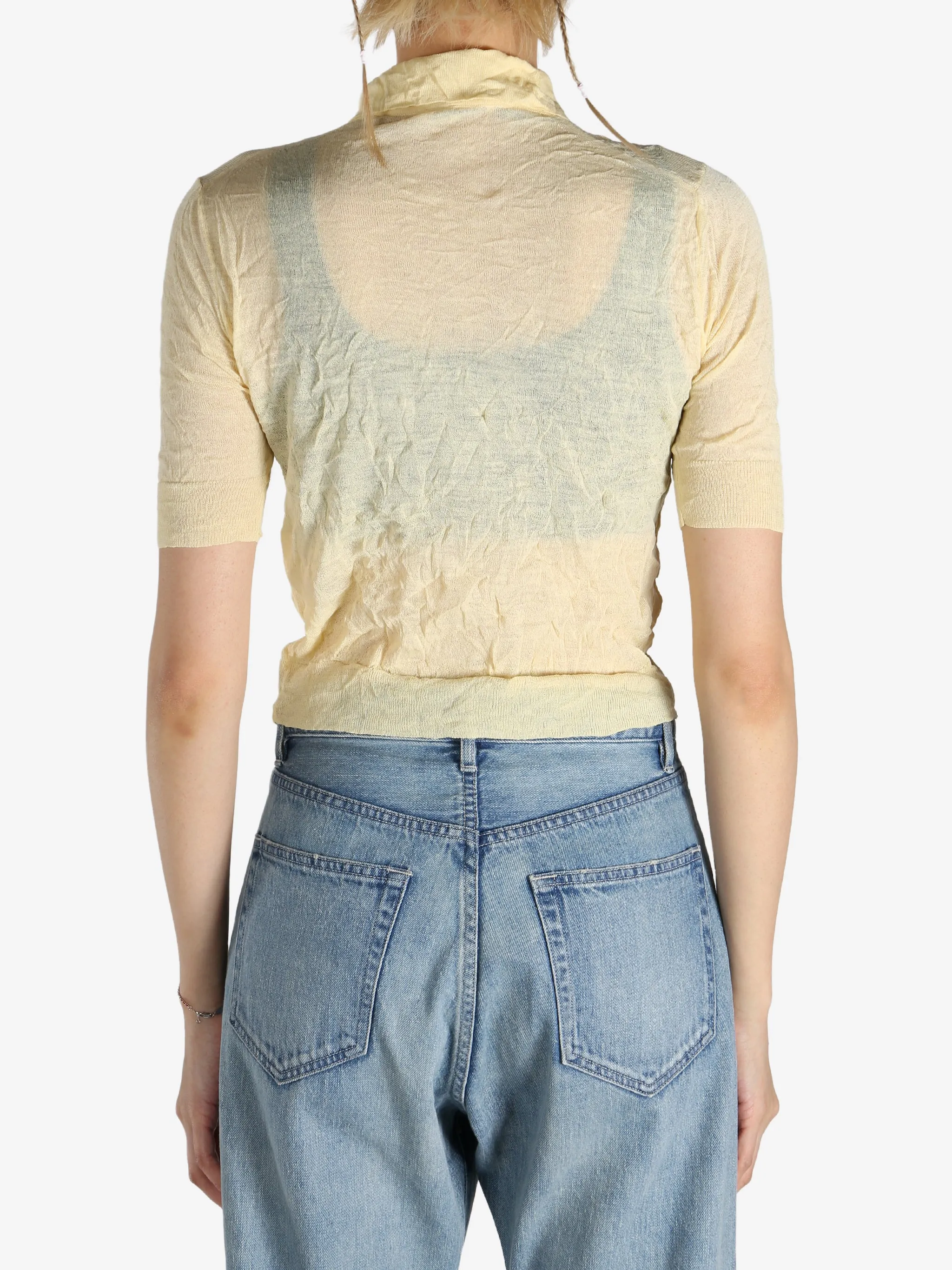 AURALEE - Women Wrinkled Wool Polyester High Gauge Knit Polo Shirt
