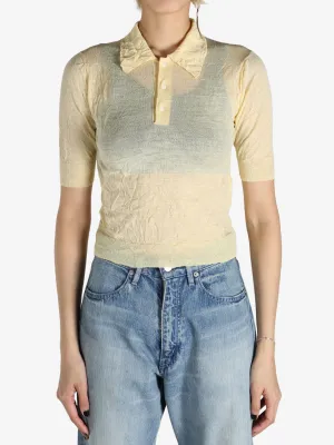 AURALEE - Women Wrinkled Wool Polyester High Gauge Knit Polo Shirt