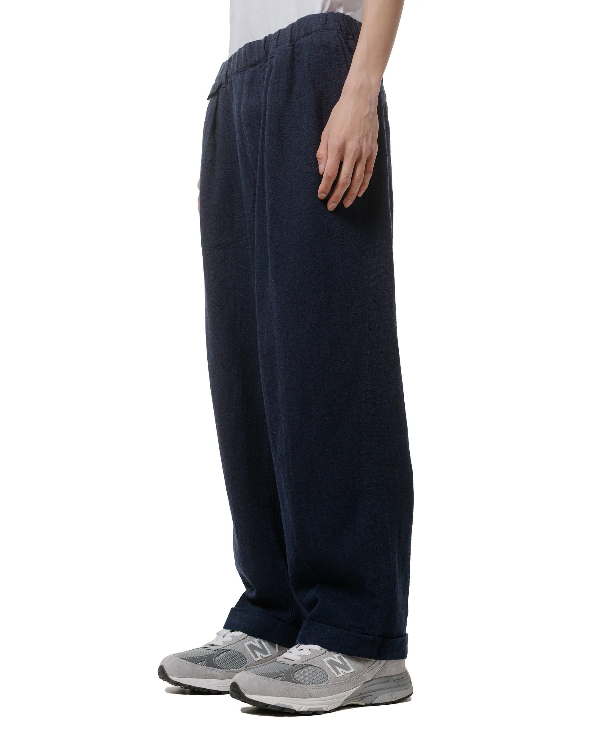 Beams Plus 2Pleats Relax Trousers Linen Cotton Navy