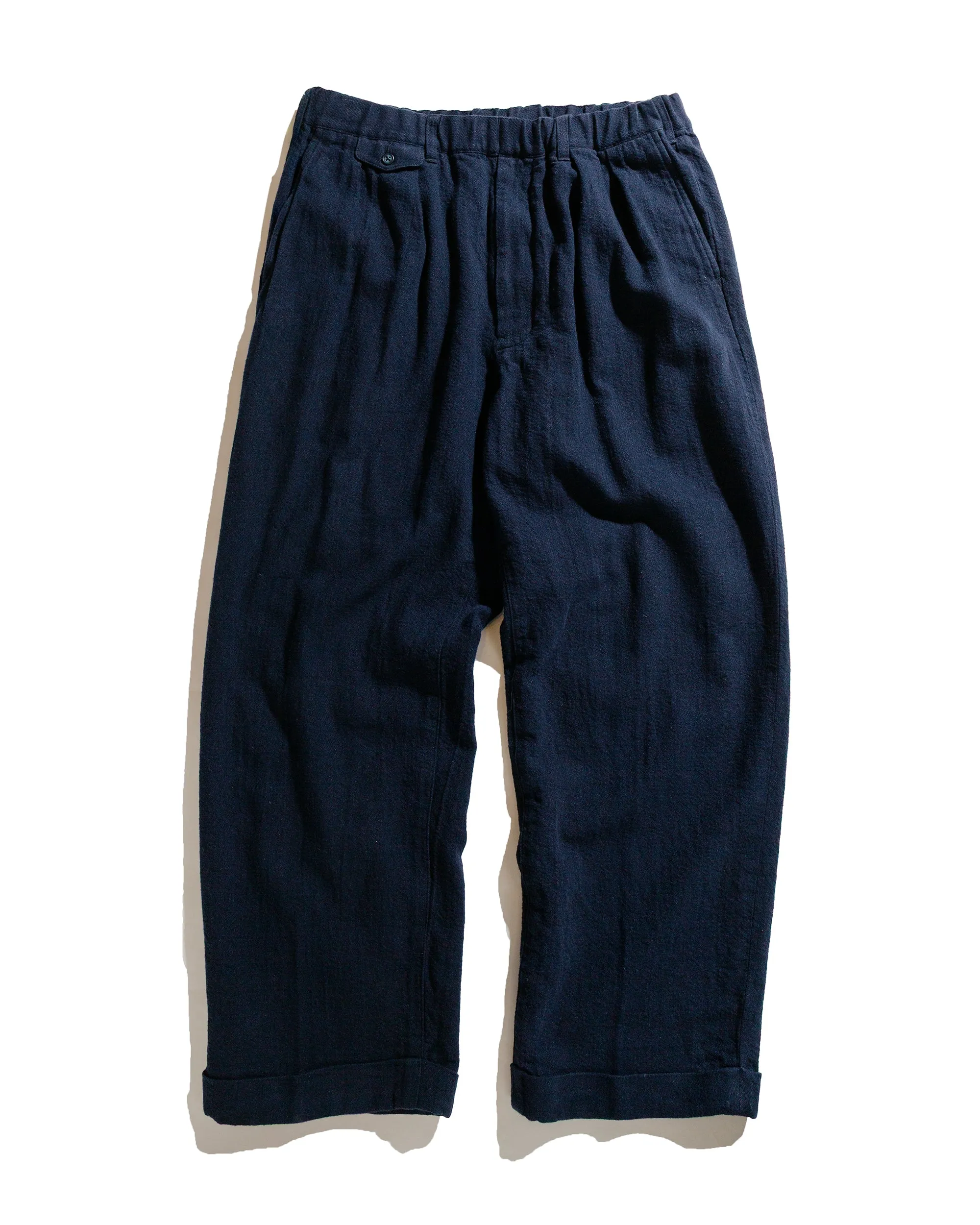 Beams Plus 2Pleats Relax Trousers Linen Cotton Navy
