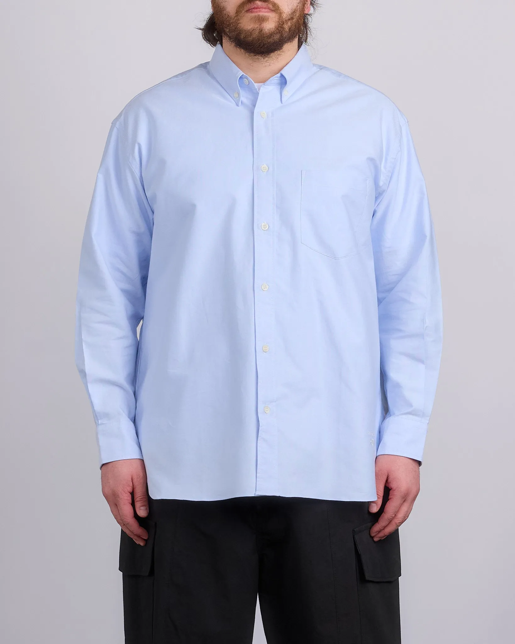 COMME des GARONS HOMME Cotton Oxford Embroidered Button Shirt Sax White