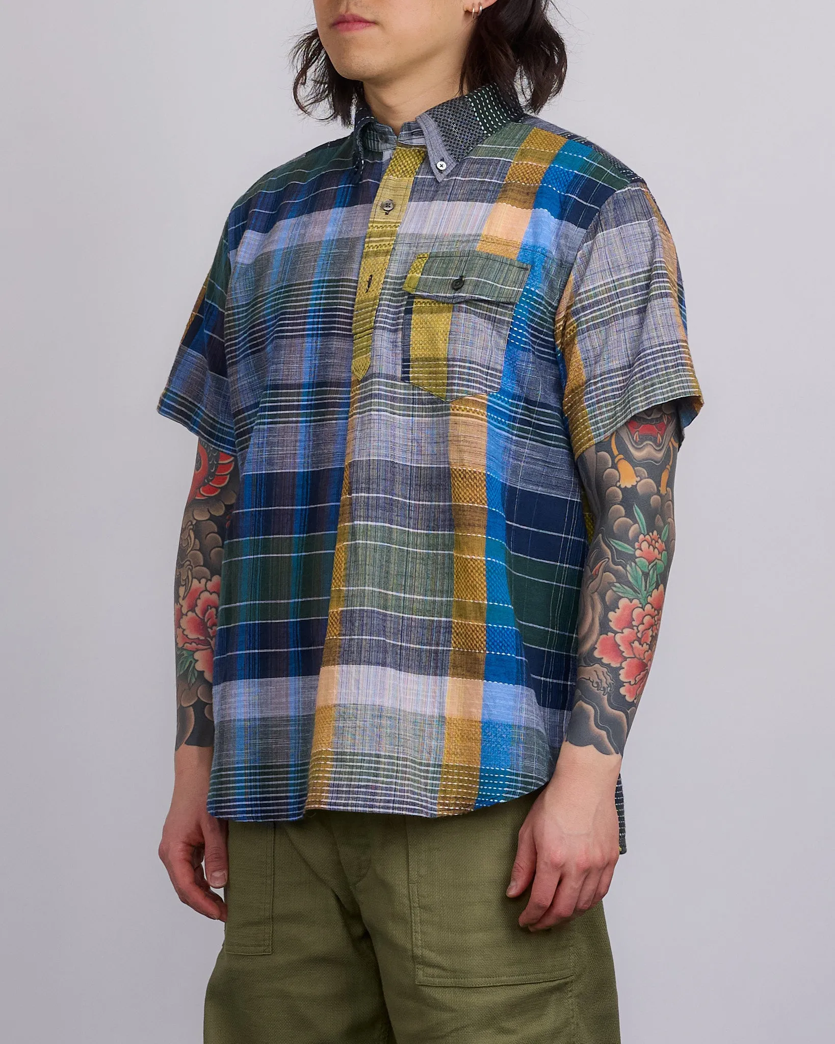 Engineered Garments Popover BD Shirt Navy Madras Jacquard