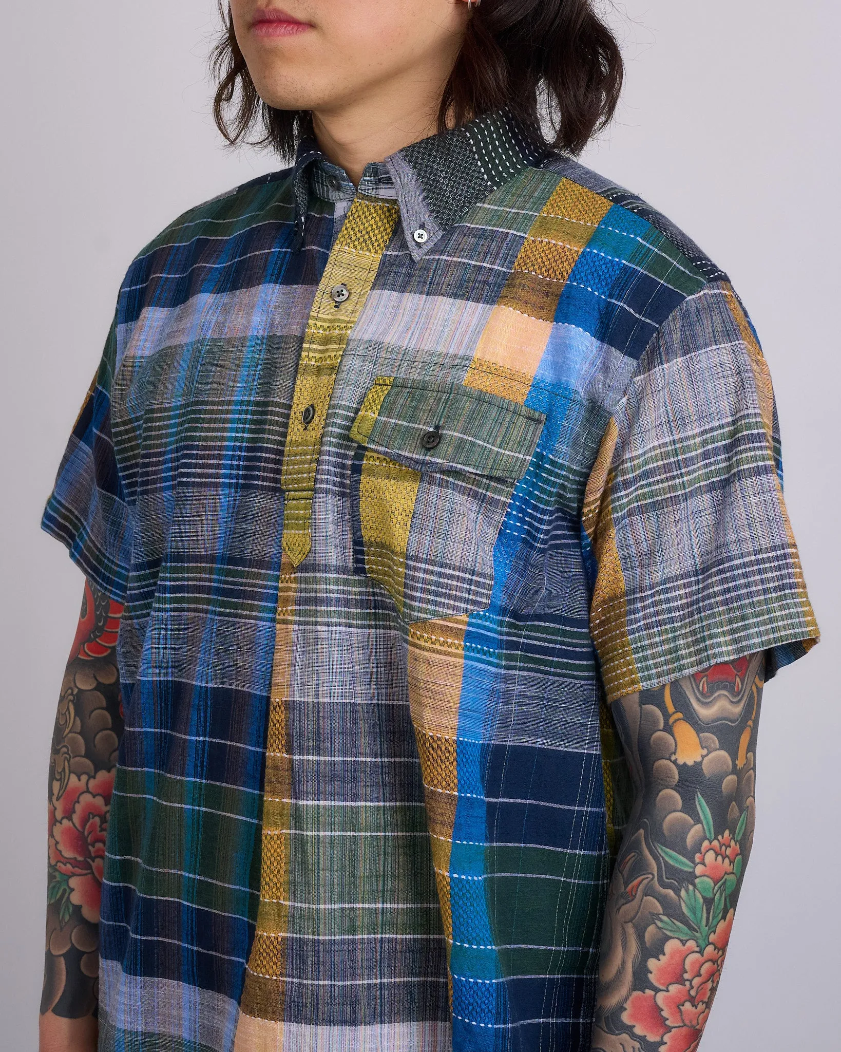 Engineered Garments Popover BD Shirt Navy Madras Jacquard