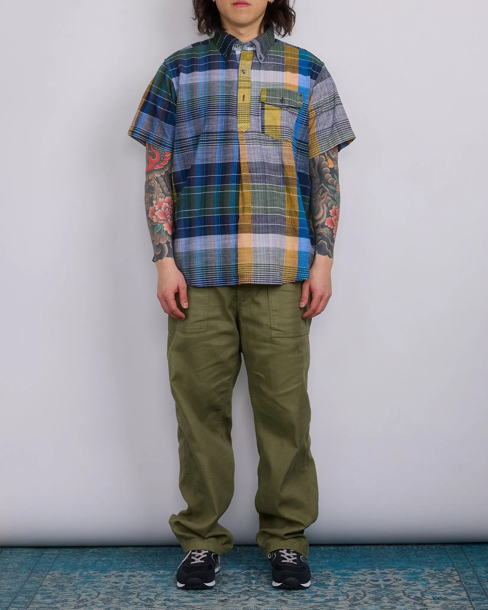 Engineered Garments Popover BD Shirt Navy Madras Jacquard