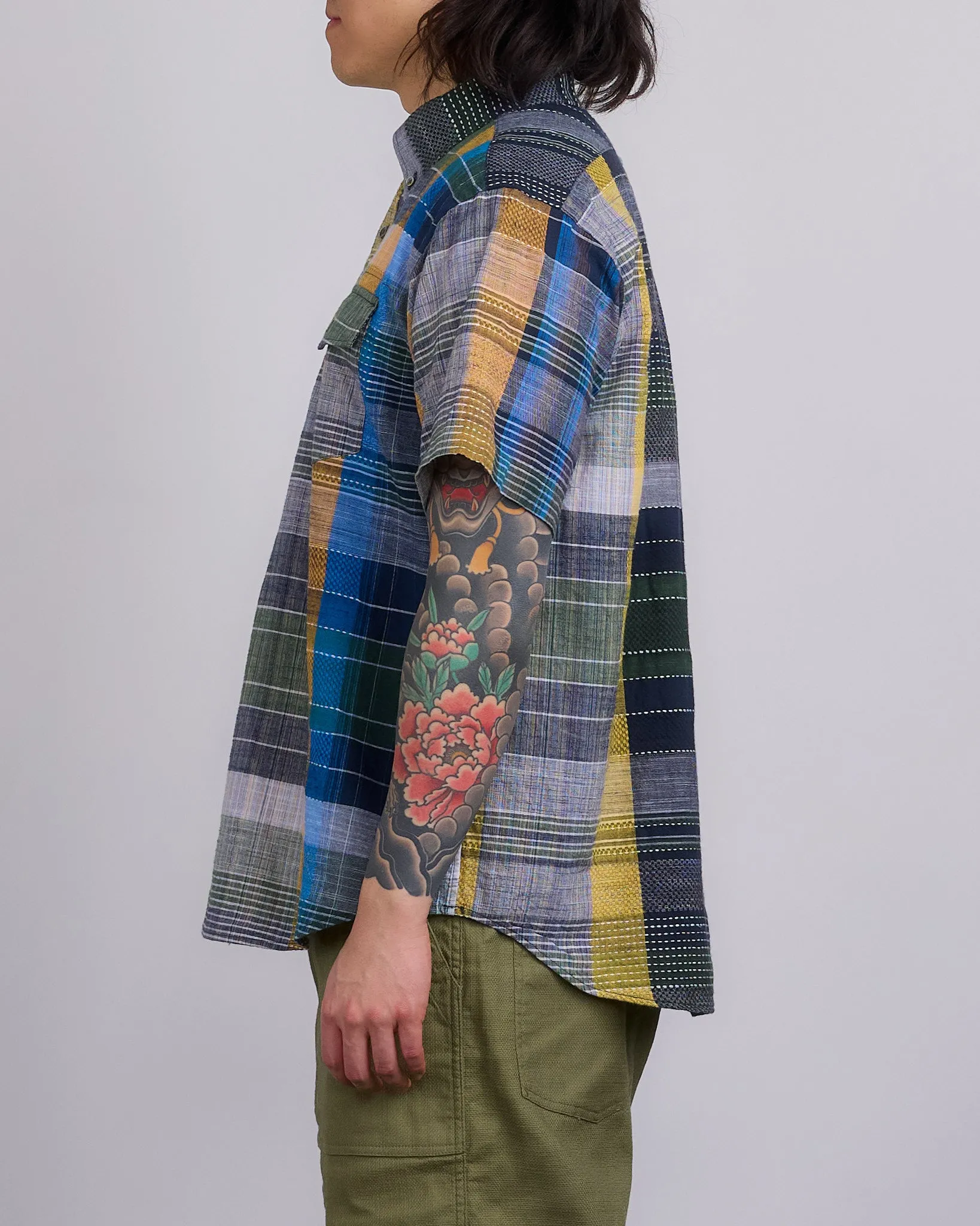 Engineered Garments Popover BD Shirt Navy Madras Jacquard