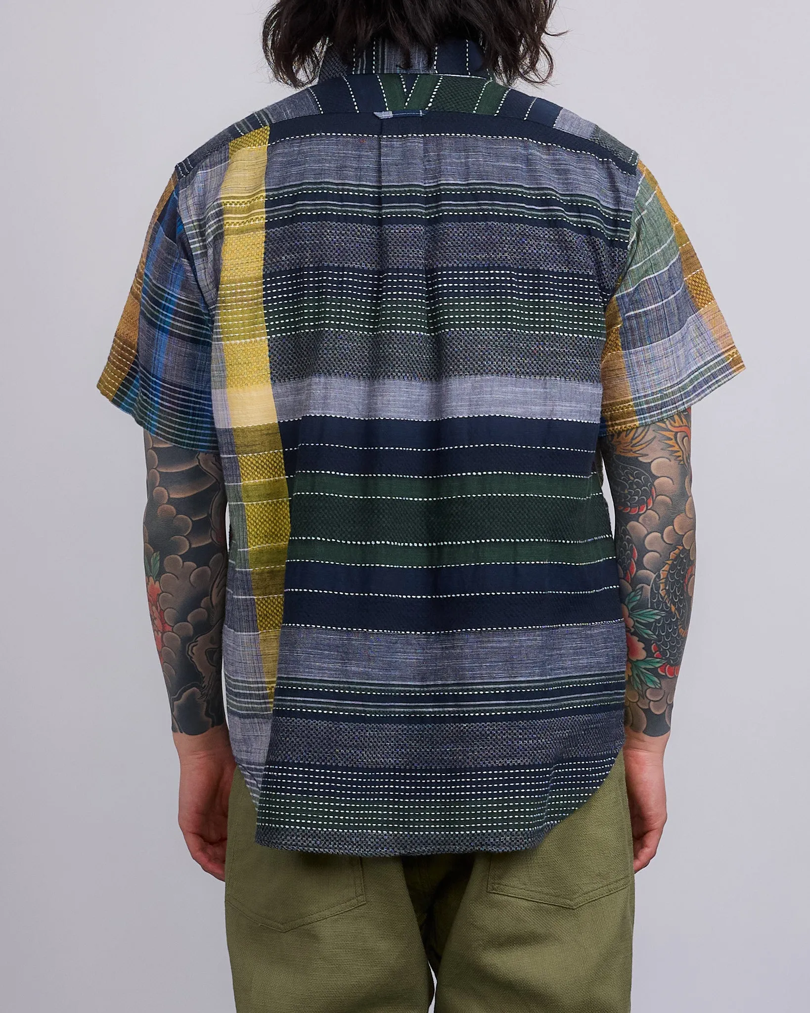 Engineered Garments Popover BD Shirt Navy Madras Jacquard