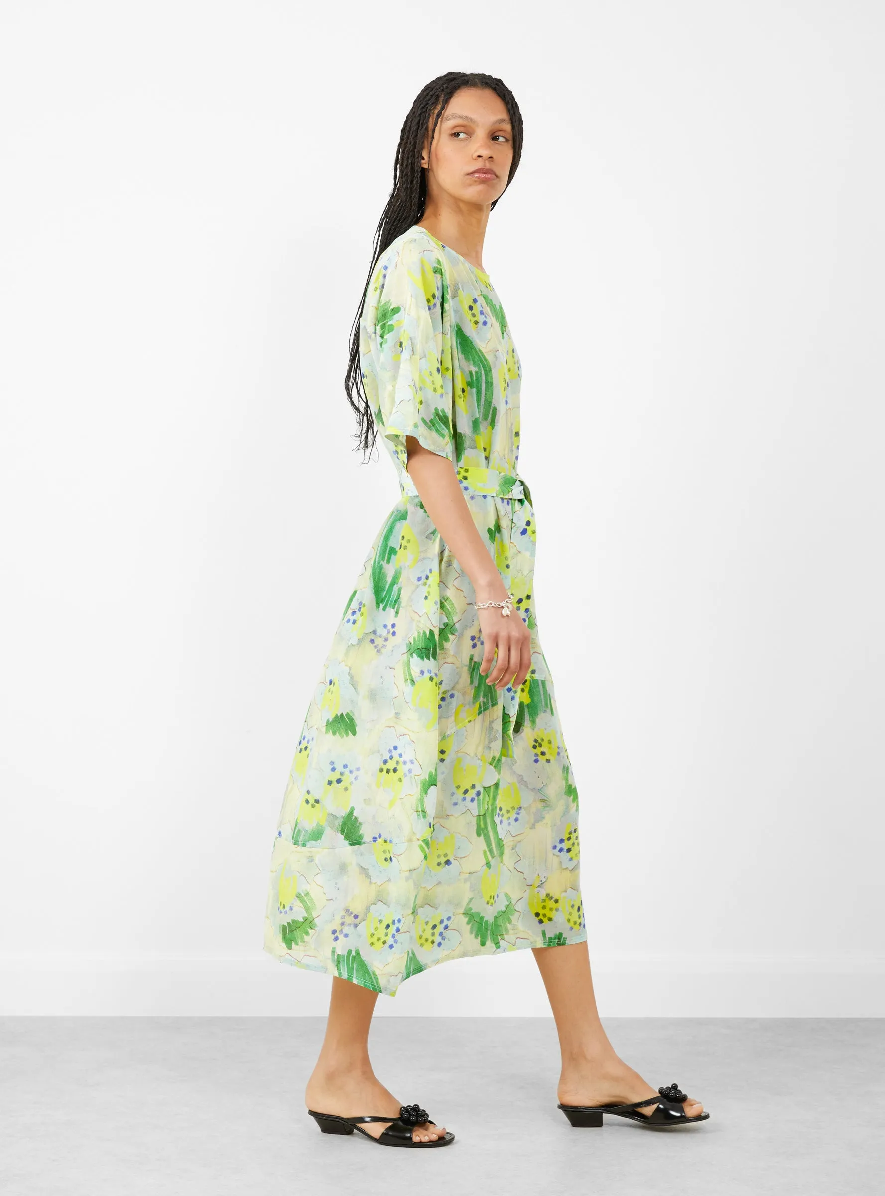 Frown Silk Dress Spraycan White Green