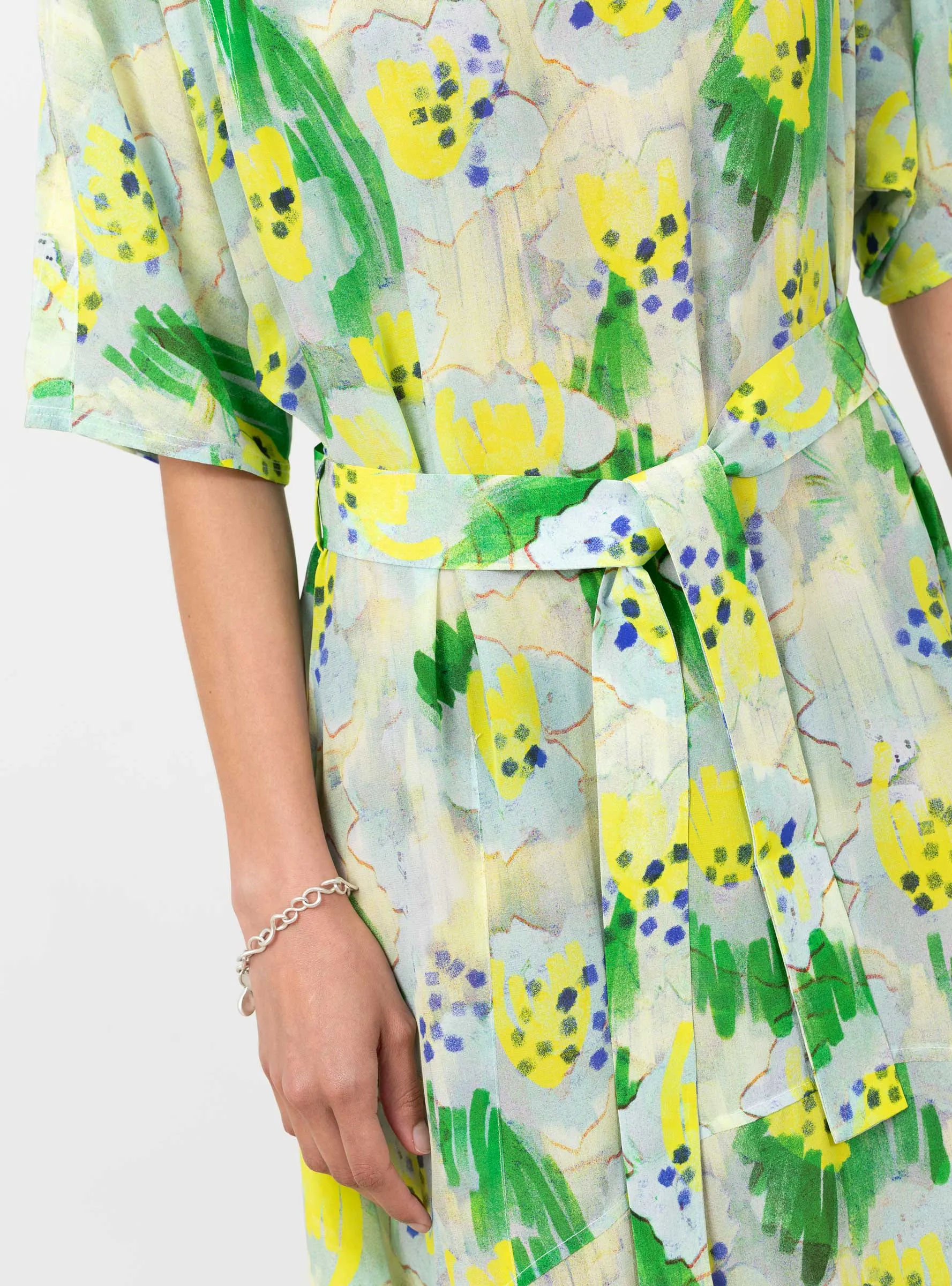 Frown Silk Dress Spraycan White Green