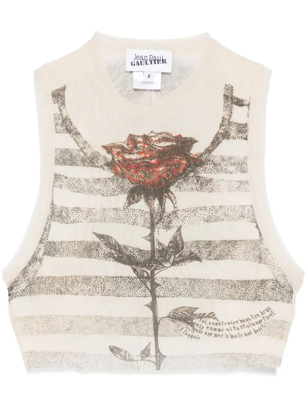 JEAN PAUL GAULTIER - Women Printed Tattoo Marinire Mesh Crop Top
