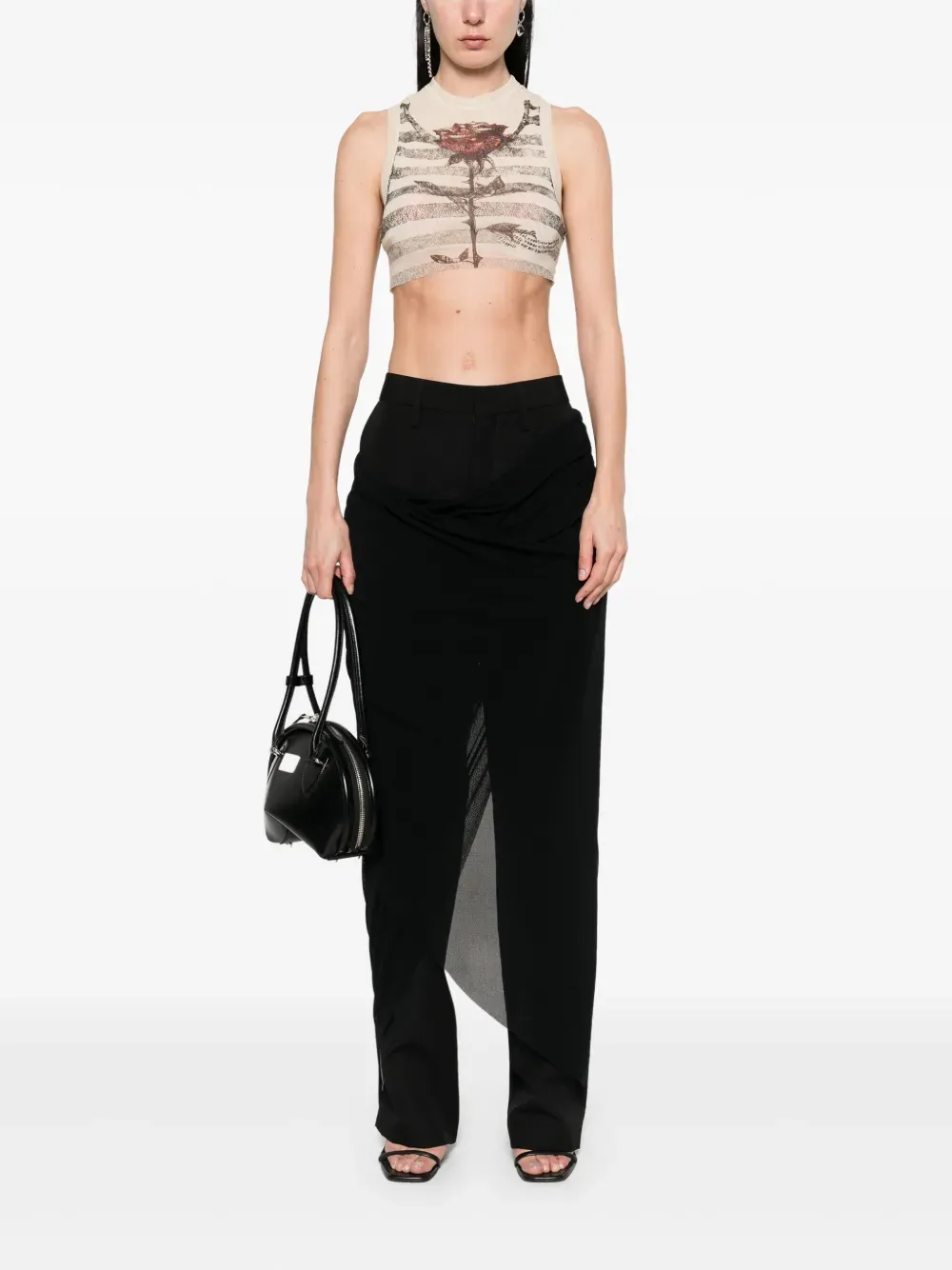 JEAN PAUL GAULTIER - Women Printed Tattoo Marinire Mesh Crop Top