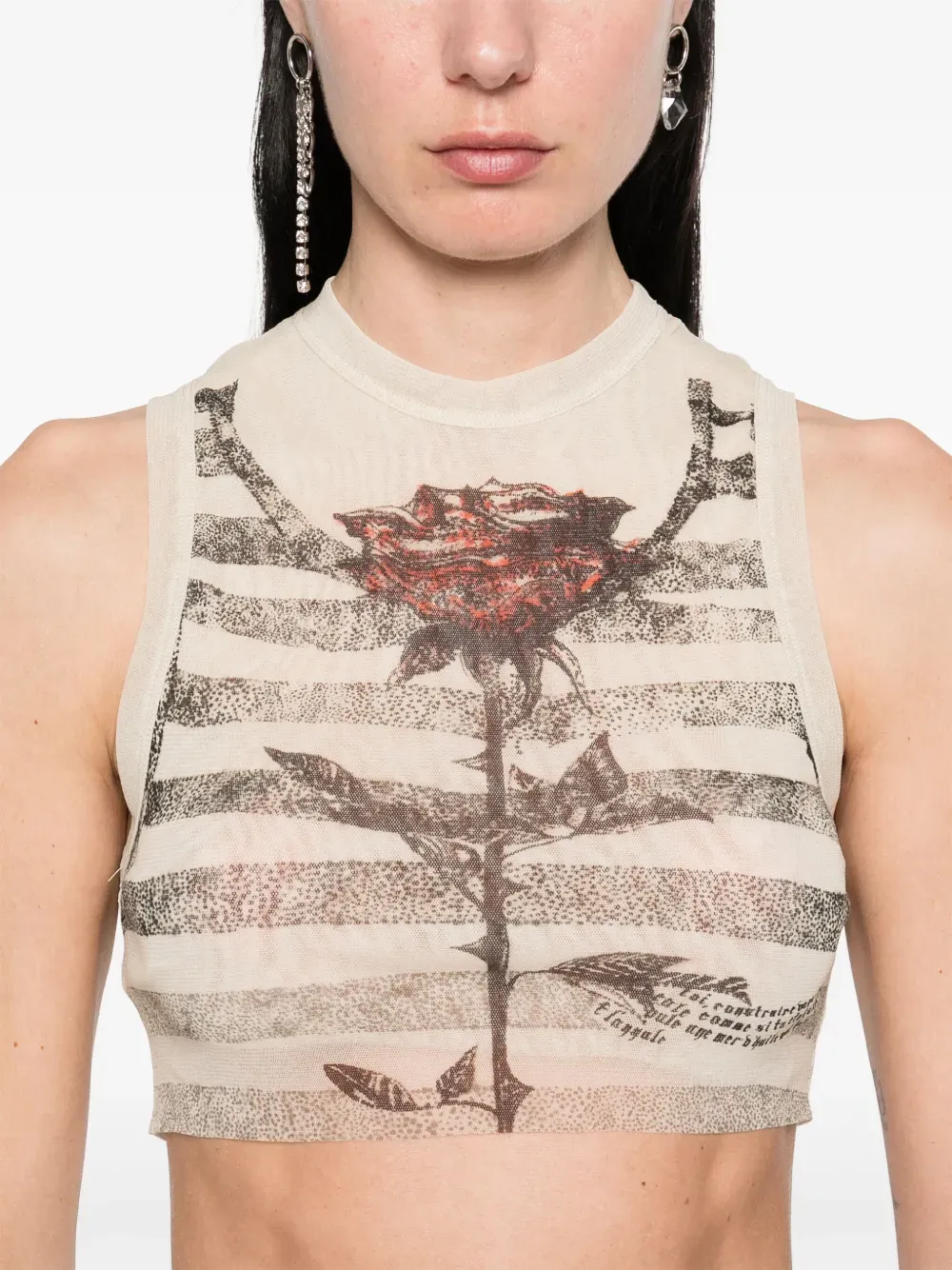 JEAN PAUL GAULTIER - Women Printed Tattoo Marinire Mesh Crop Top