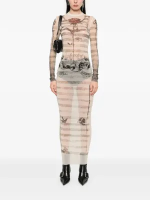 JEAN PAUL GAULTIER - Women Printed Tattoo Marinire Mesh Long Dress