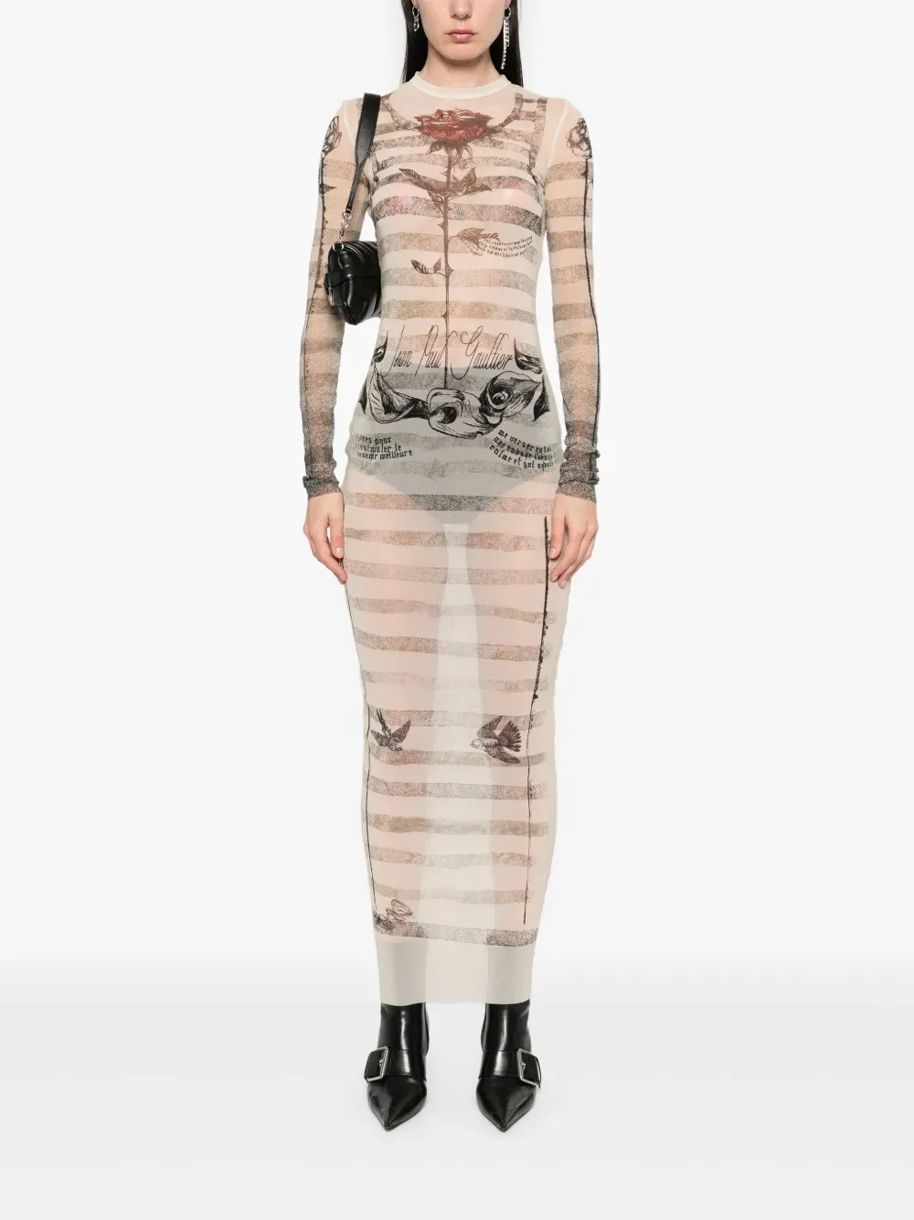 JEAN PAUL GAULTIER - Women Printed Tattoo Marinire Mesh Long Dress