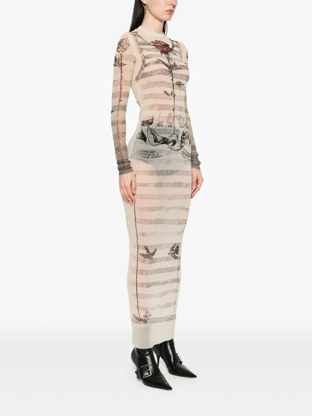JEAN PAUL GAULTIER - Women Printed Tattoo Marinire Mesh Long Dress
