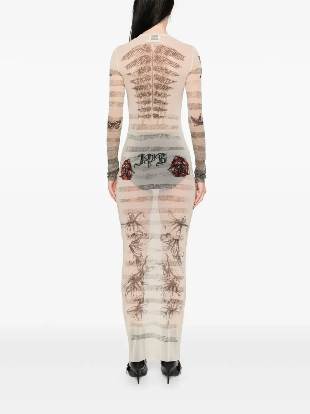JEAN PAUL GAULTIER - Women Printed Tattoo Marinire Mesh Long Dress