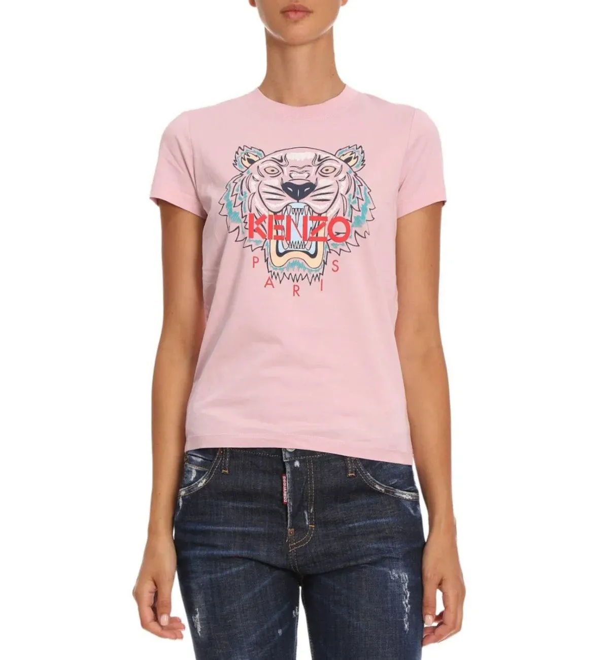 Kenzo Female Pink Tiger (Red Word) T-Shirt (Pink)