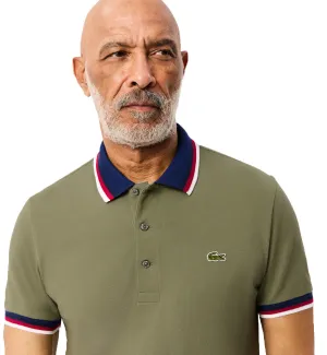 Lacoste Stripe Collar Polo Shirt (Khaki Green)