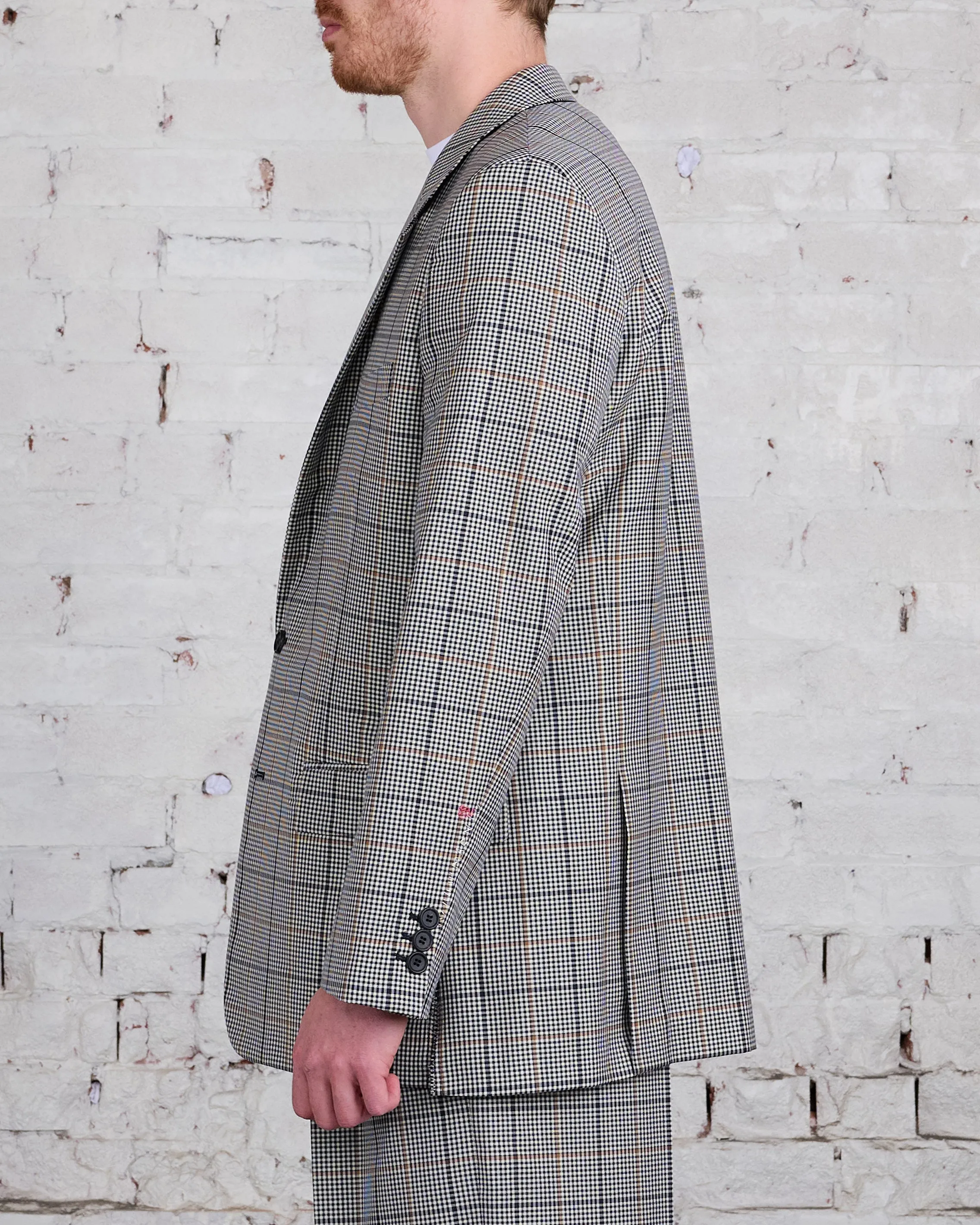 Marni Runway Raw Cut Side Blazer Blue-Black Plaid
