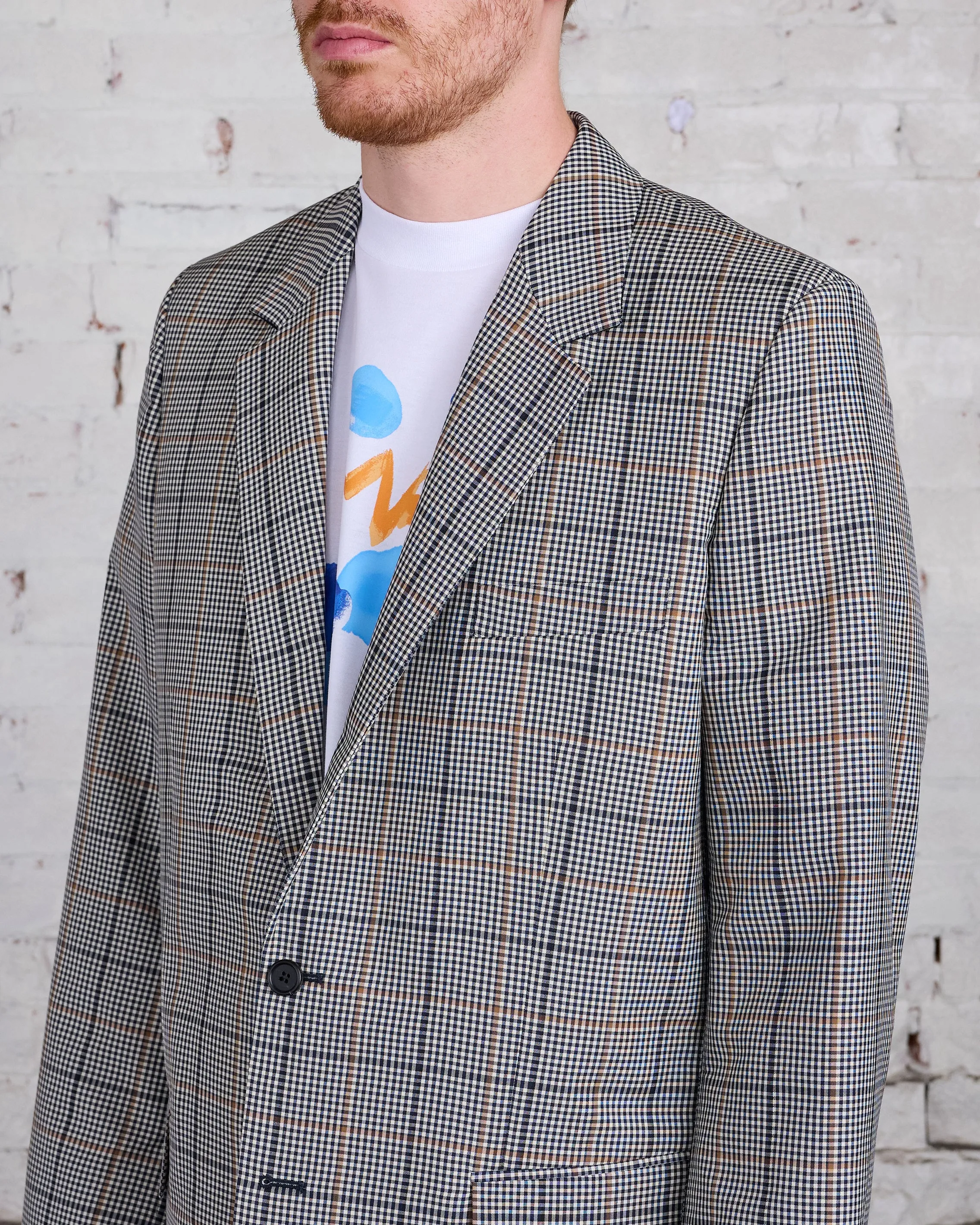 Marni Runway Raw Cut Side Blazer Blue-Black Plaid