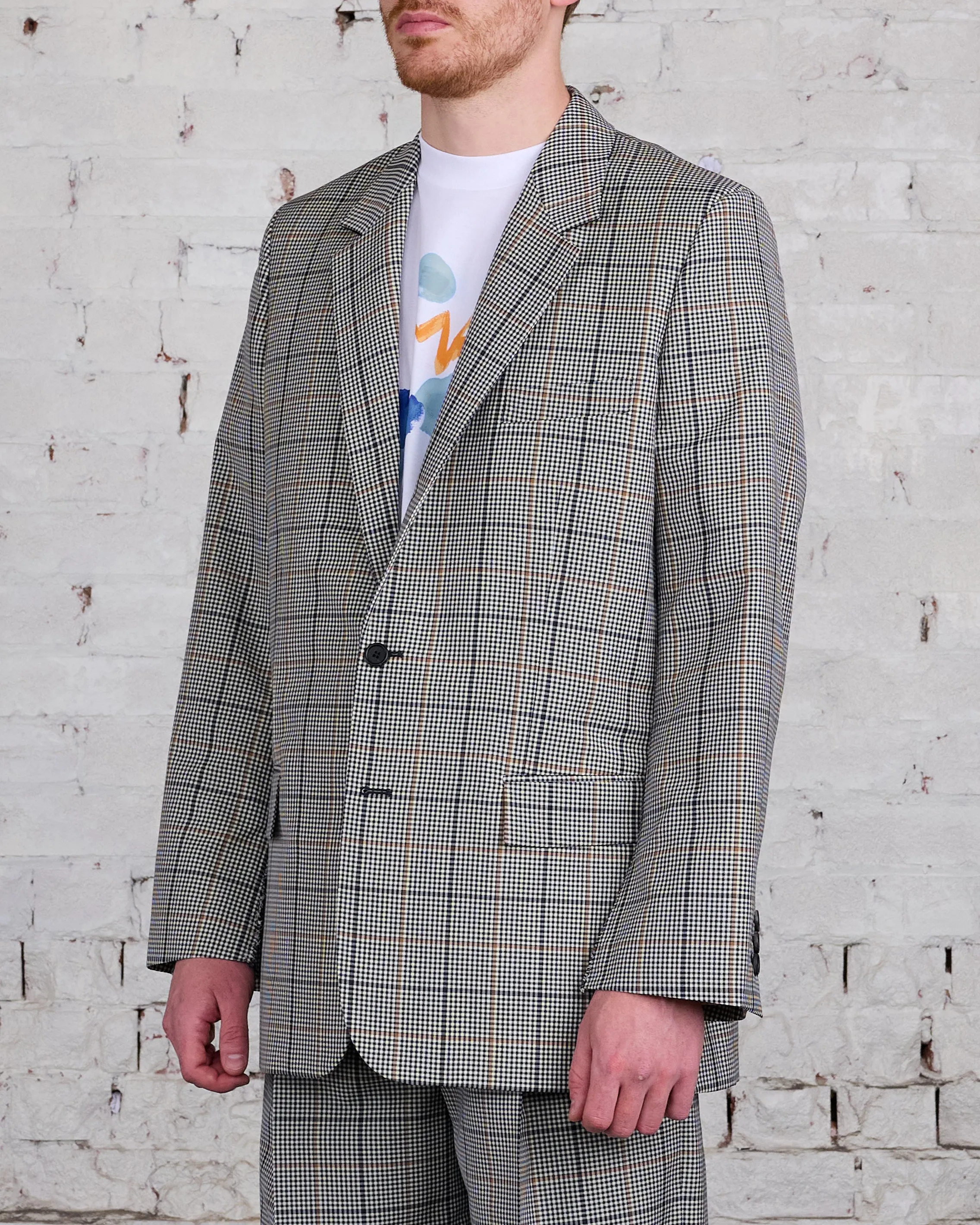 Marni Runway Raw Cut Side Blazer Blue-Black Plaid