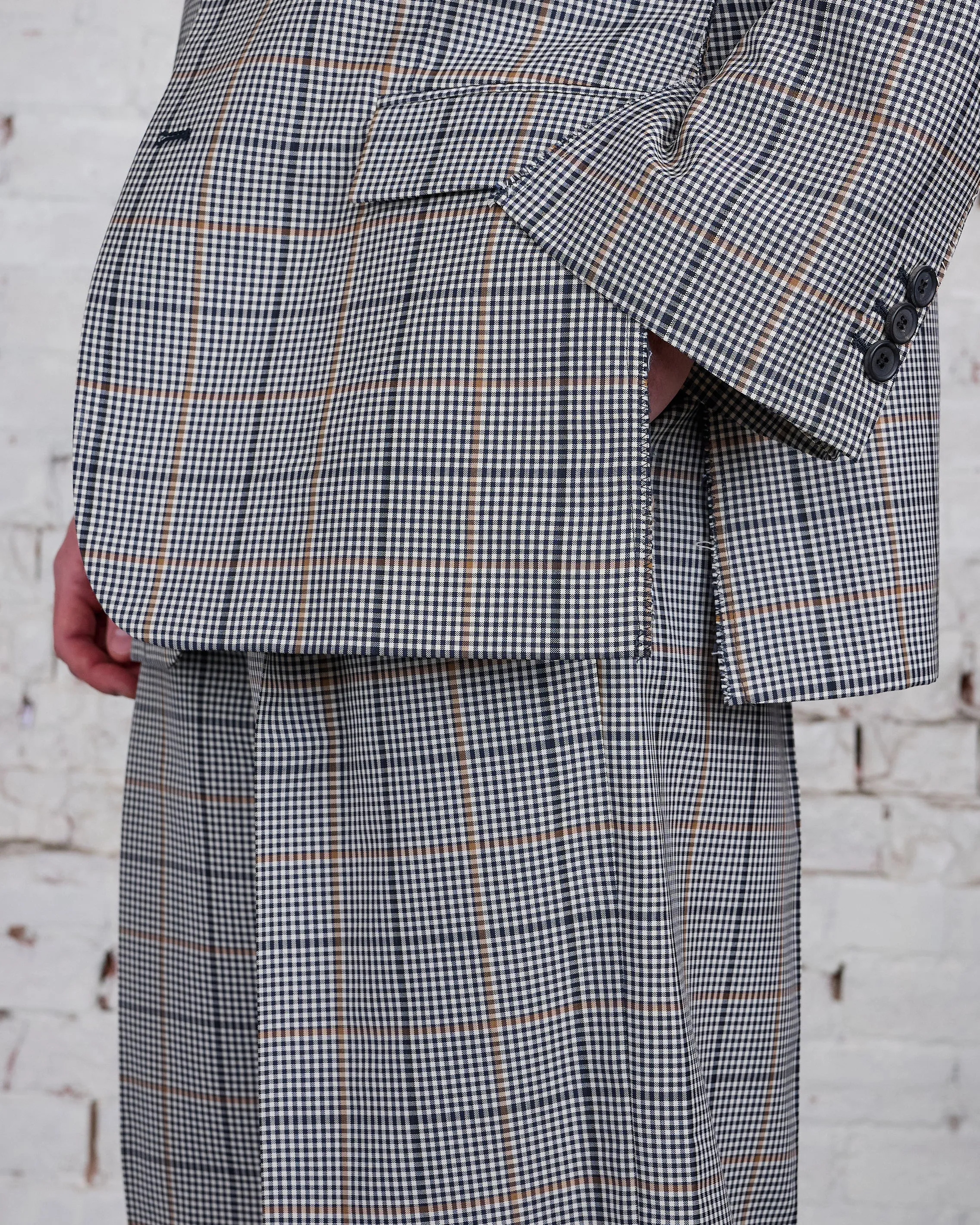 Marni Runway Raw Cut Side Blazer Blue-Black Plaid