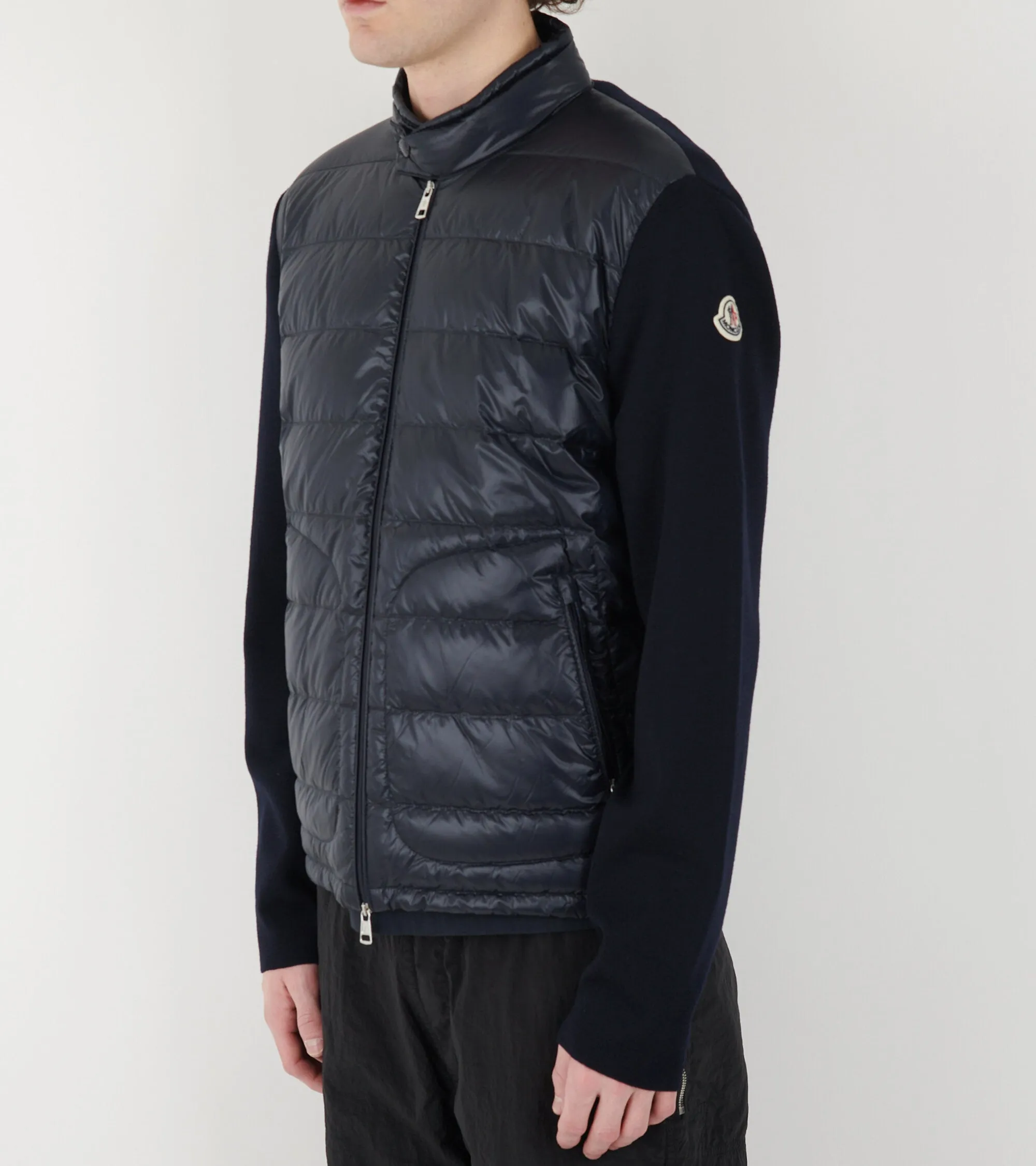Padded Wool Zip-up Cardigan Blue