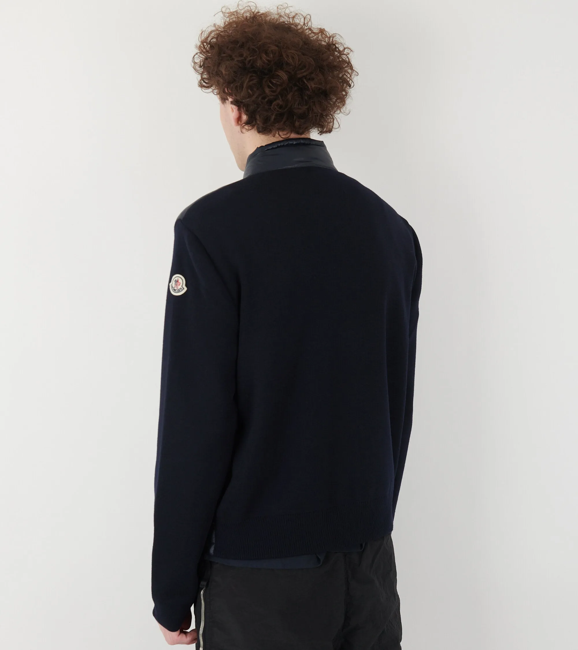 Padded Wool Zip-up Cardigan Blue