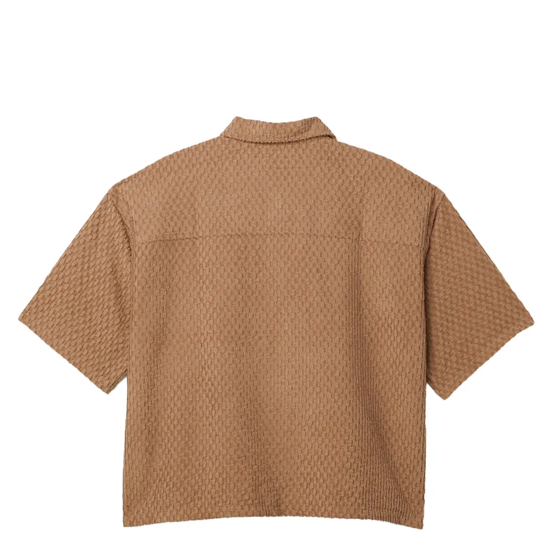 TEXTURED KNIT QUARTER ZIP SHIRT BROWN
