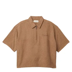 TEXTURED KNIT QUARTER ZIP SHIRT BROWN