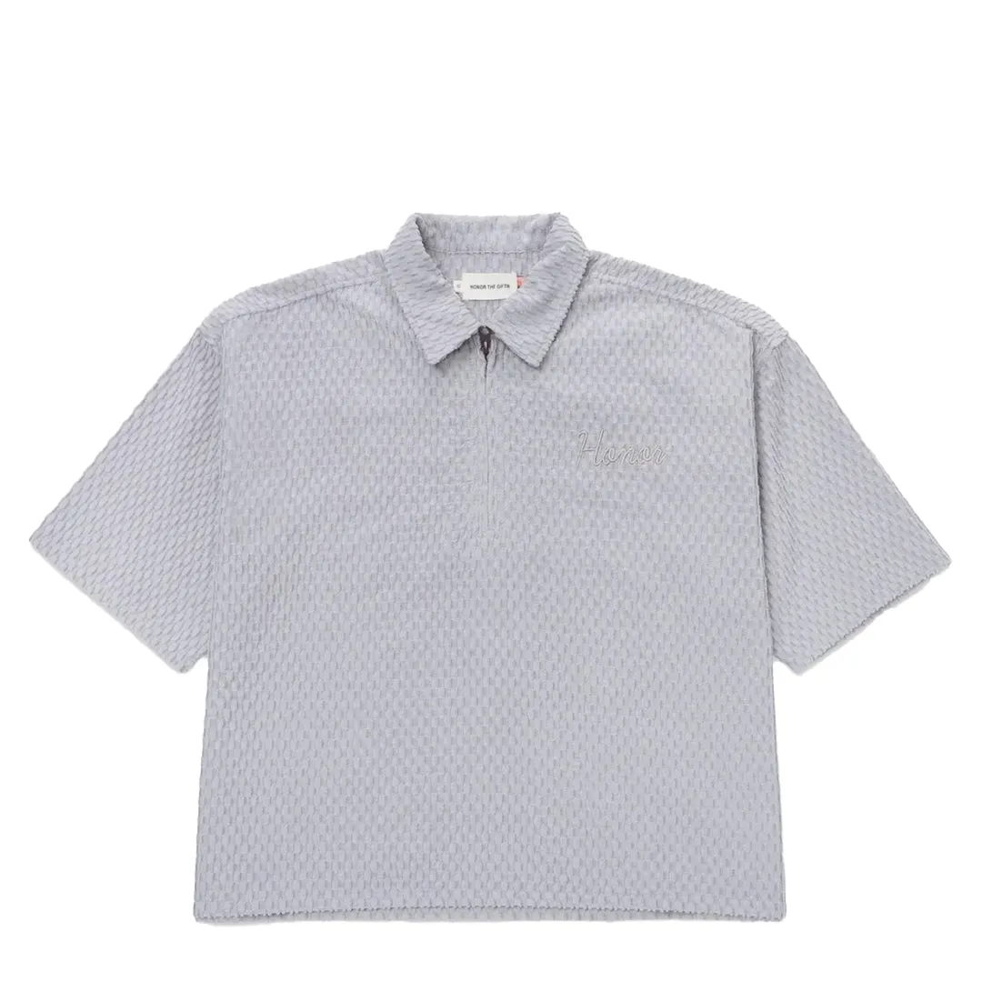TEXTURED KNIT QUARTER ZIP SHIRT GREY