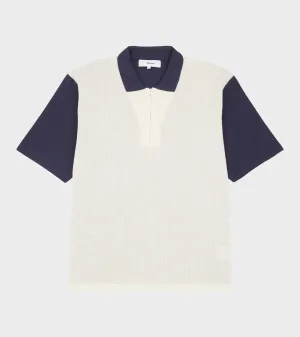Textured Zip Polo Dark Blue