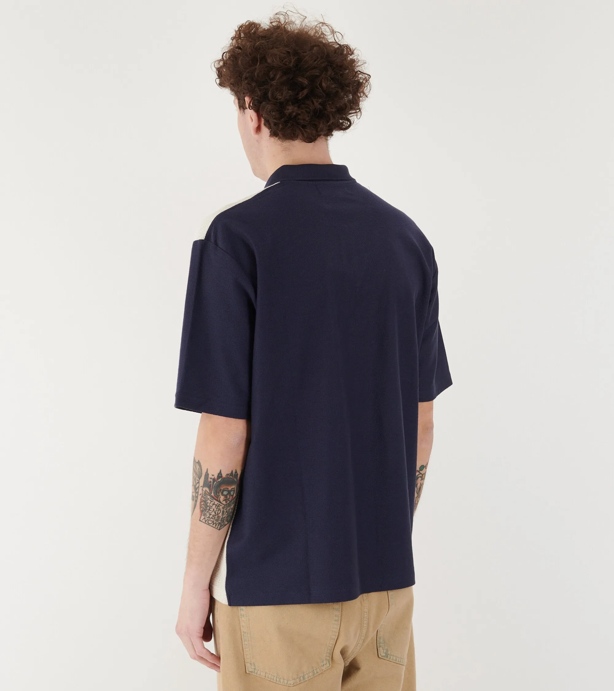 Textured Zip Polo Dark Blue
