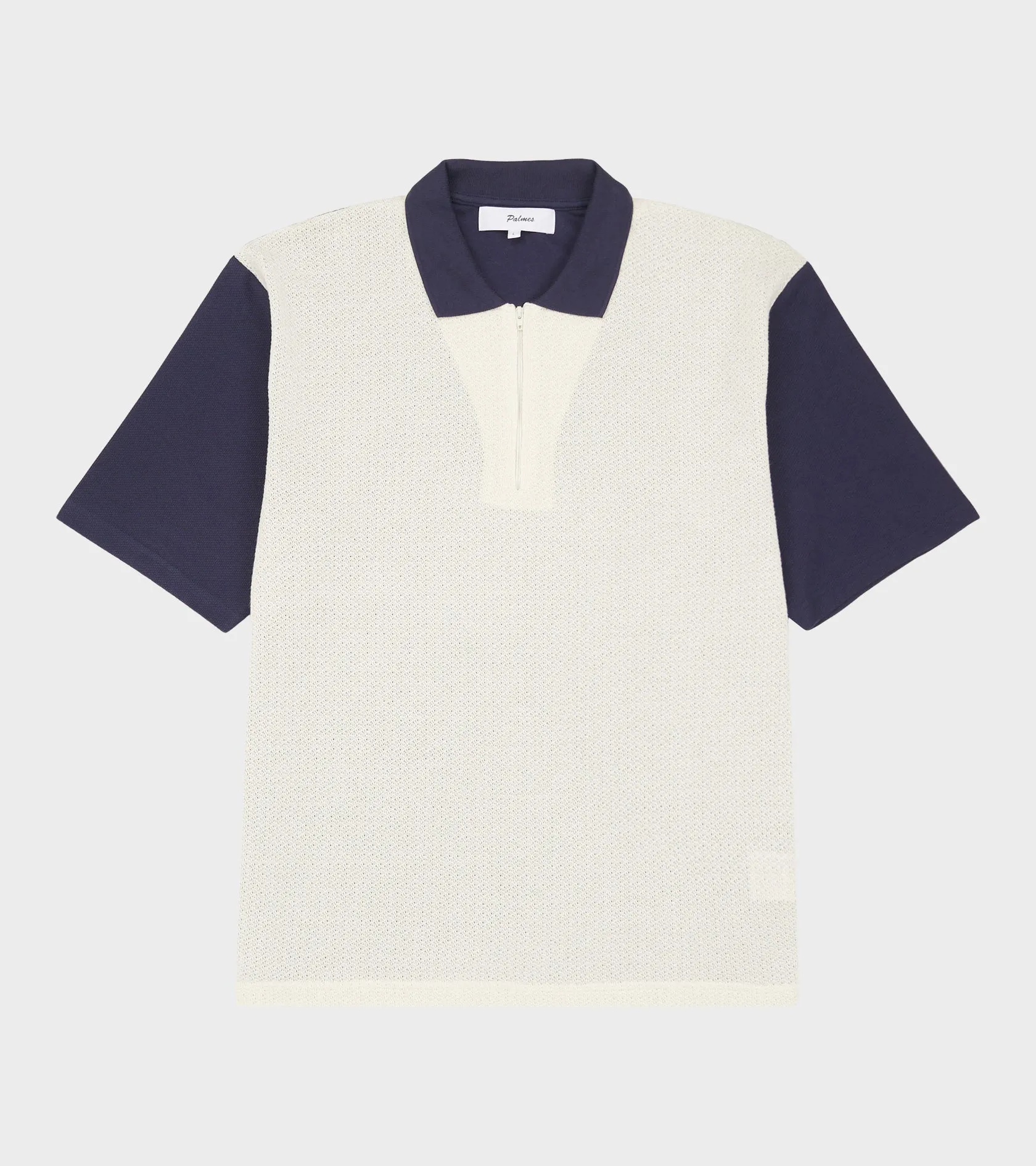 Textured Zip Polo Dark Blue