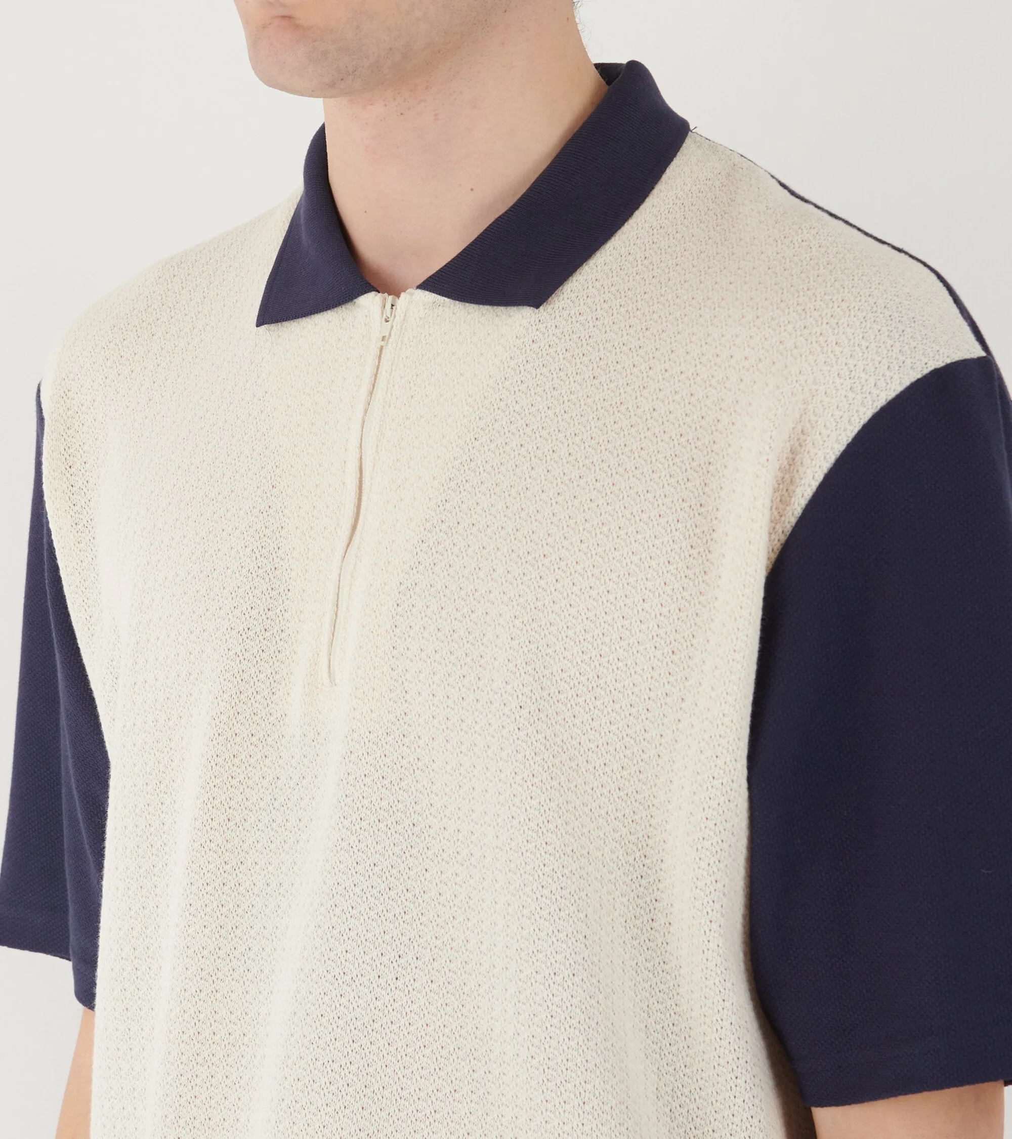 Textured Zip Polo Dark Blue