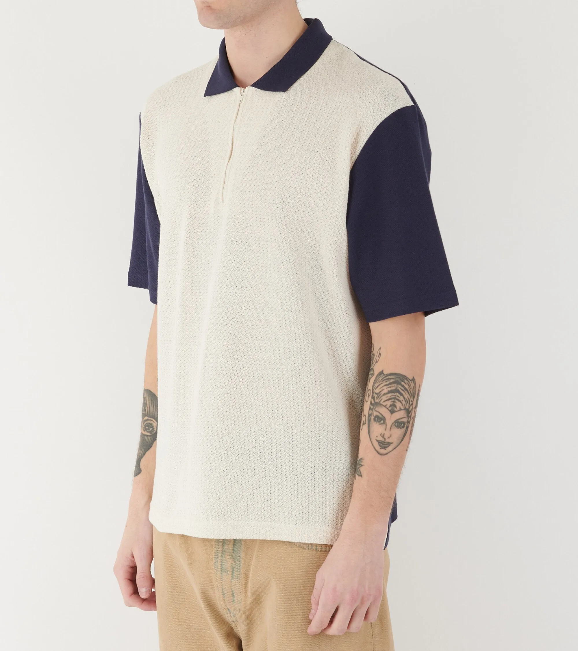 Textured Zip Polo Dark Blue