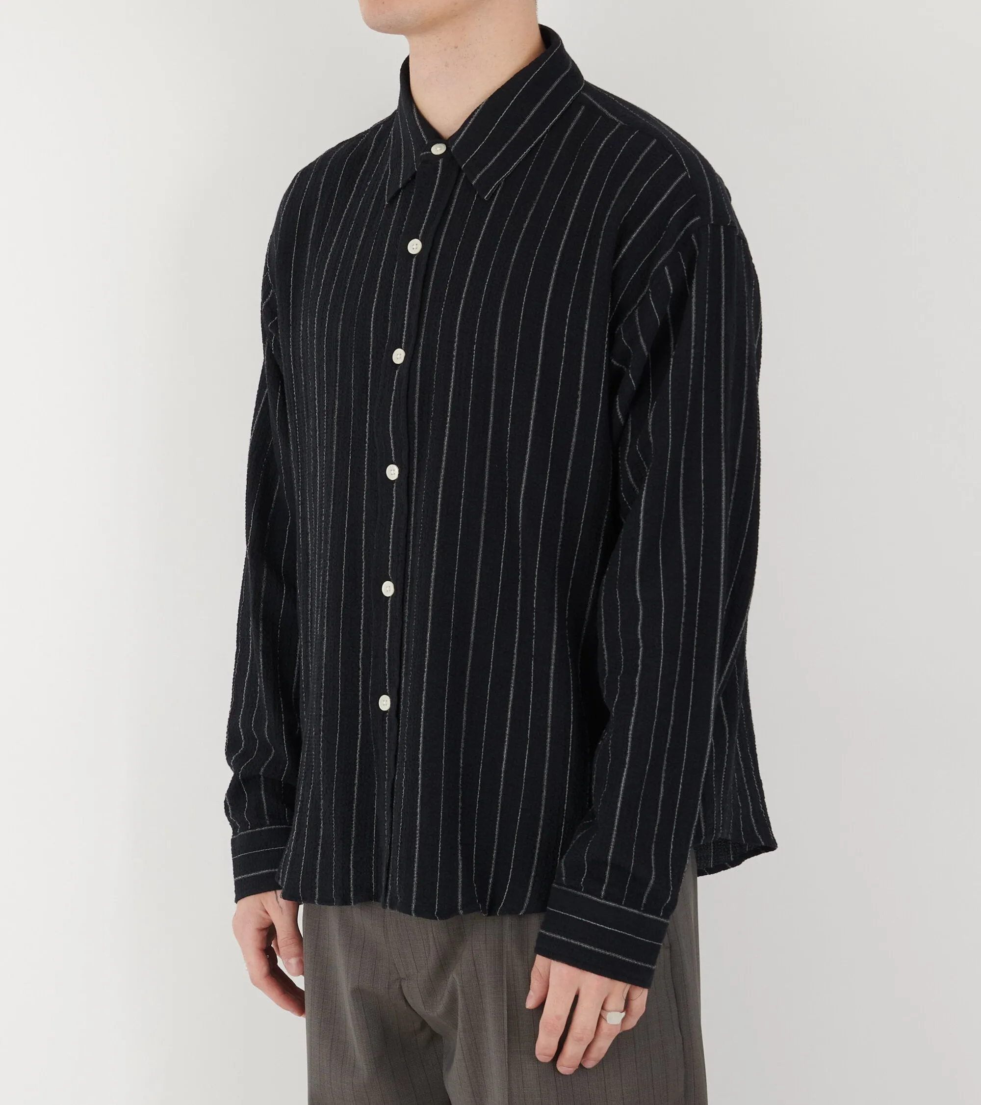 Vacation Shirt Black Textured Stripe