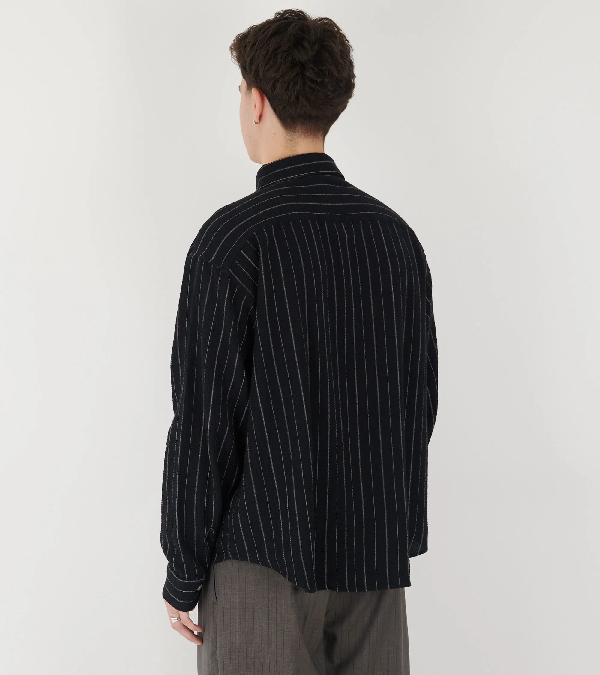 Vacation Shirt Black Textured Stripe