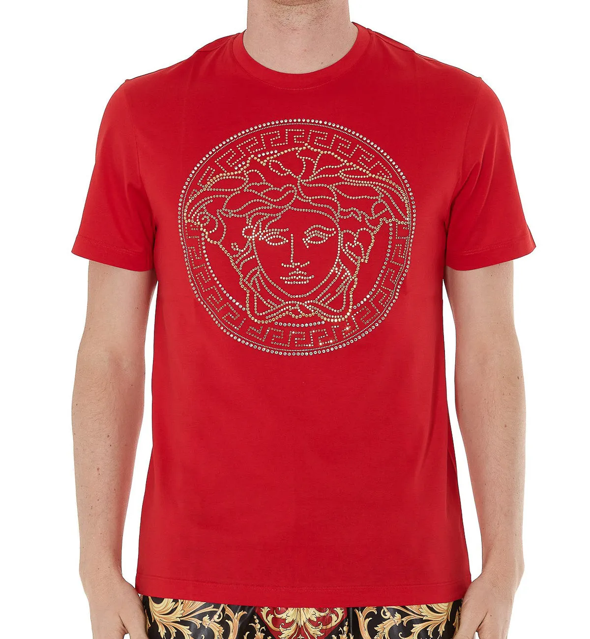 Versace Gold-tone Medusa Head Tee (Red)