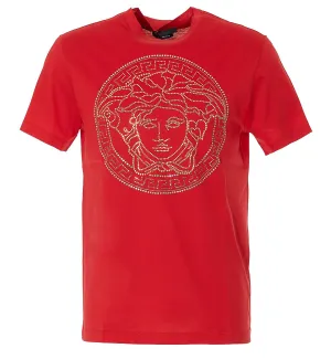 Versace Gold-tone Medusa Head Tee (Red)