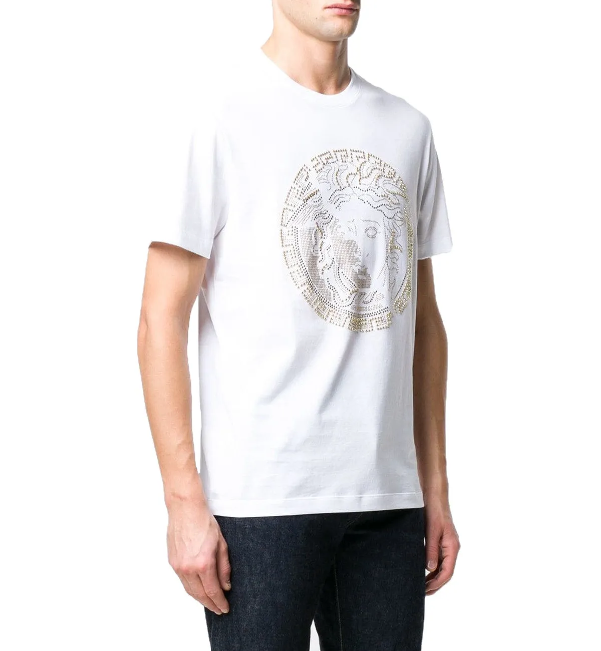 Versace Studded Medusa Logo Tee (White)